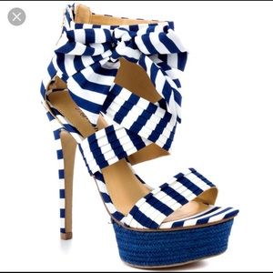 Blue and white striped stilettos